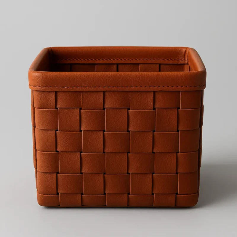 Mini Keeper handwoven brown Cowhide leather storage basket